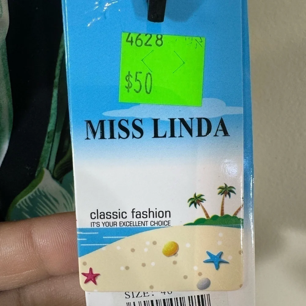 Miss Linda Tropical Palm Print One Piece Swimsuit US 14 NWT